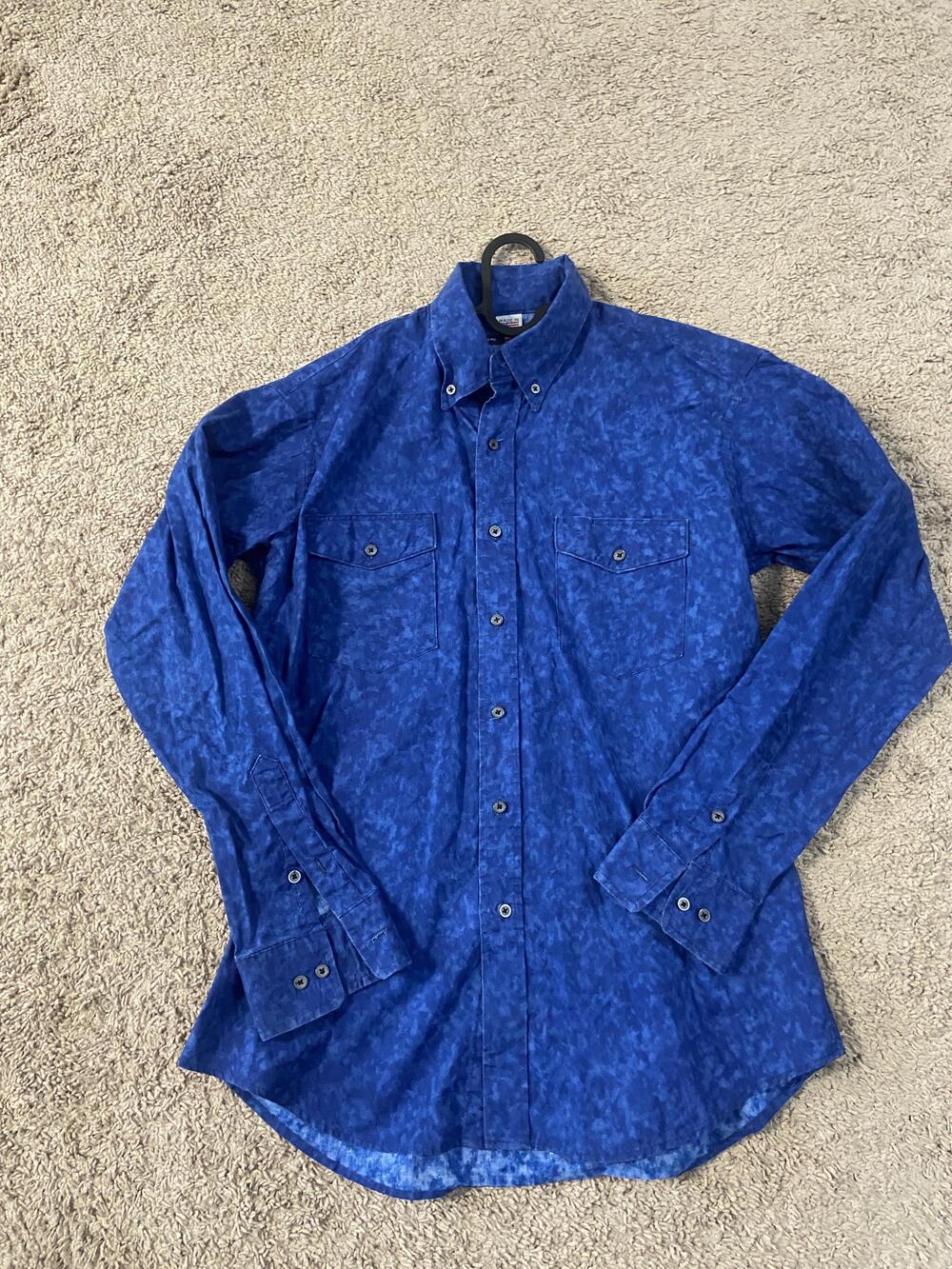 Texas Cotton Shirt Mens Large Blue Long Sleeve Button Down Pockets USA Casual